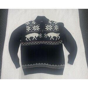 Chaps Black Quarter Zip Holiday Nordic Fair Isle Reindeer Pattern Sweater Size M